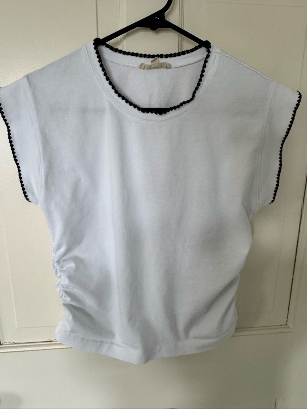 Madewell White and Black Side-Cinch Muscle Tee, Size Small